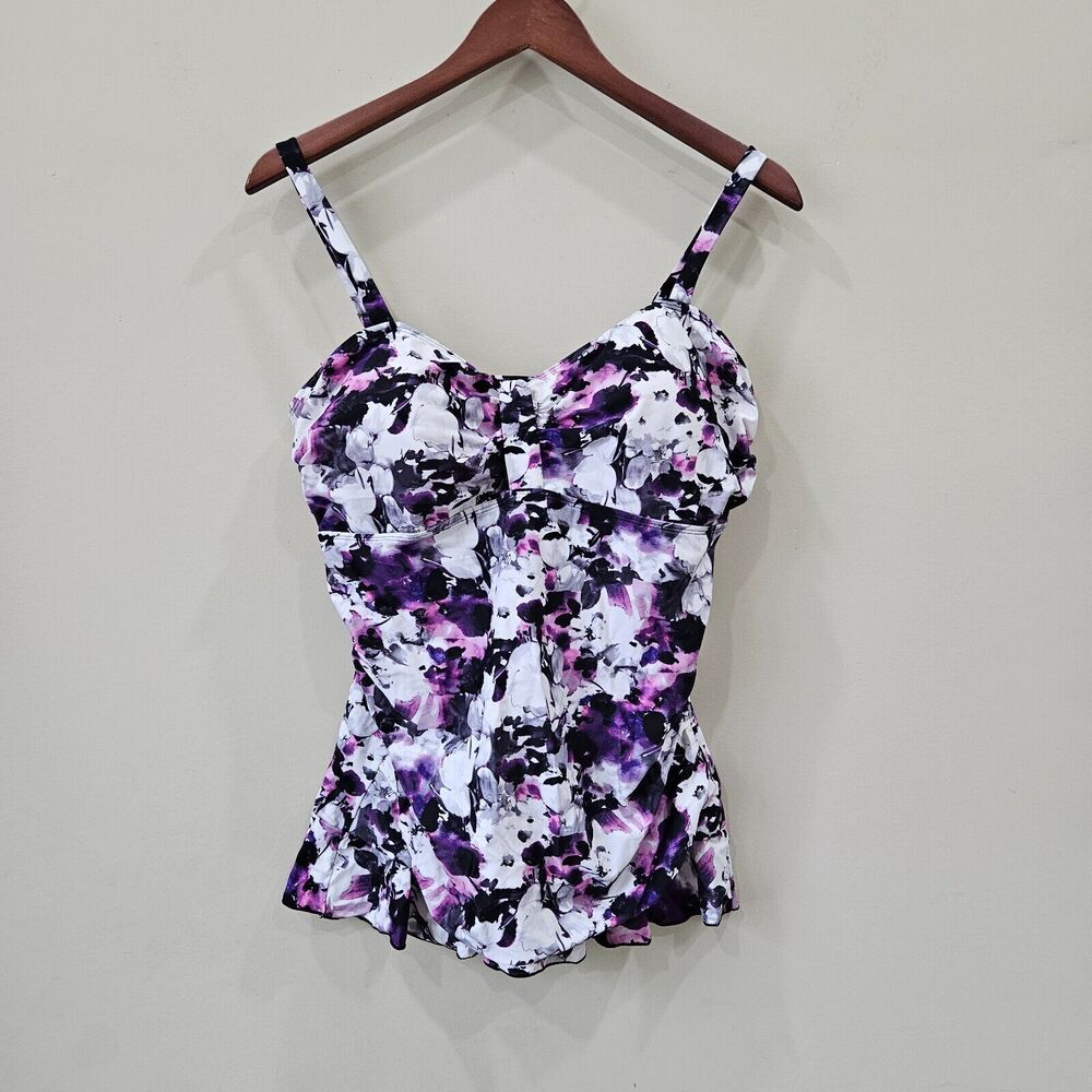 Unbranded Women's Floral Swim Tankini Top Plus Size 18 White Purple Beach Resort